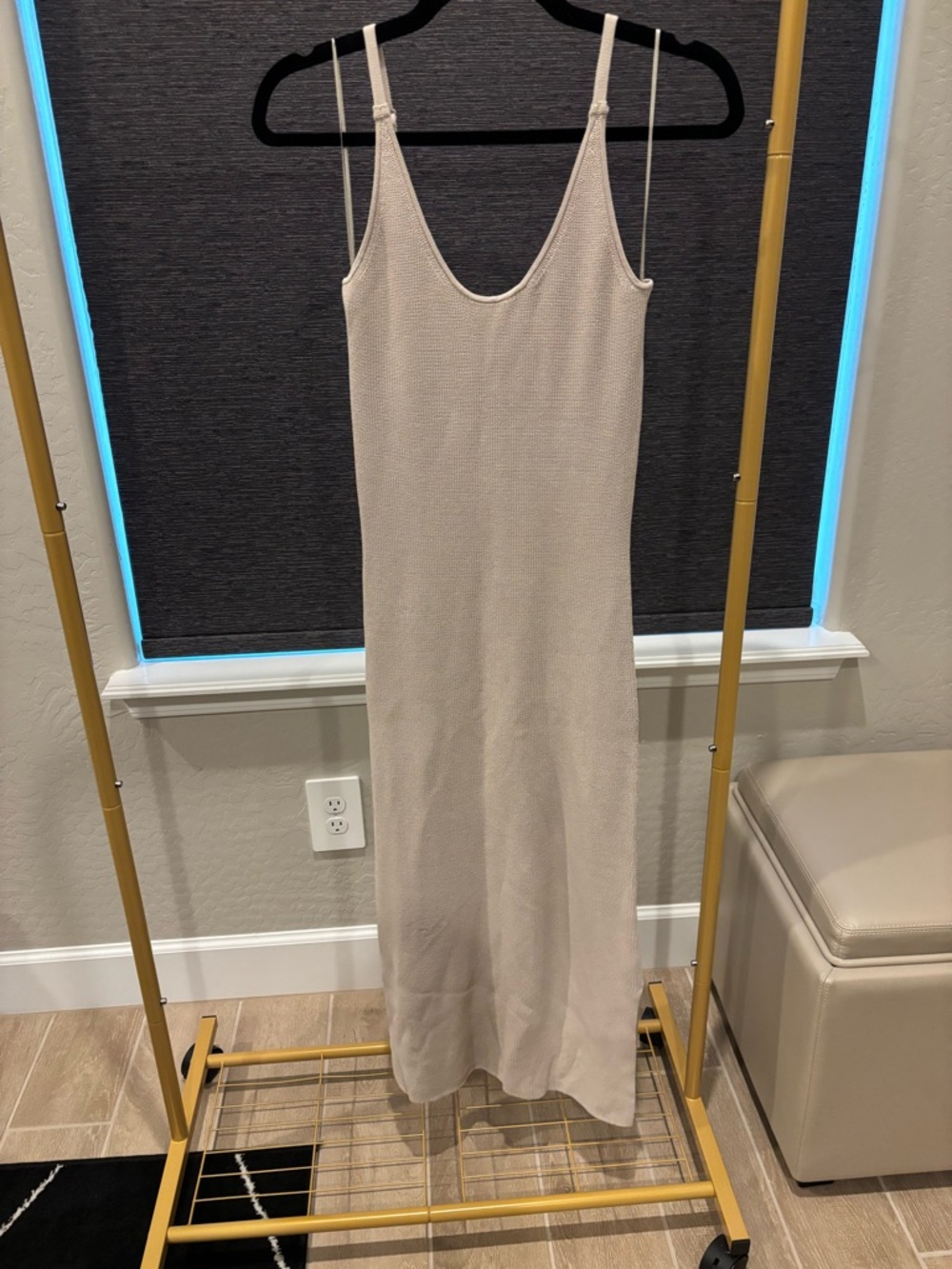 Leith Neutral Ribbed Tank Midi Dress - Picture 3 of 6